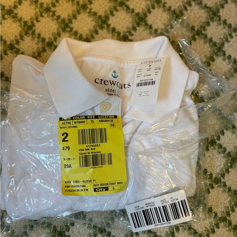 Crewcut long sleeve XL white polo BRAND NEW